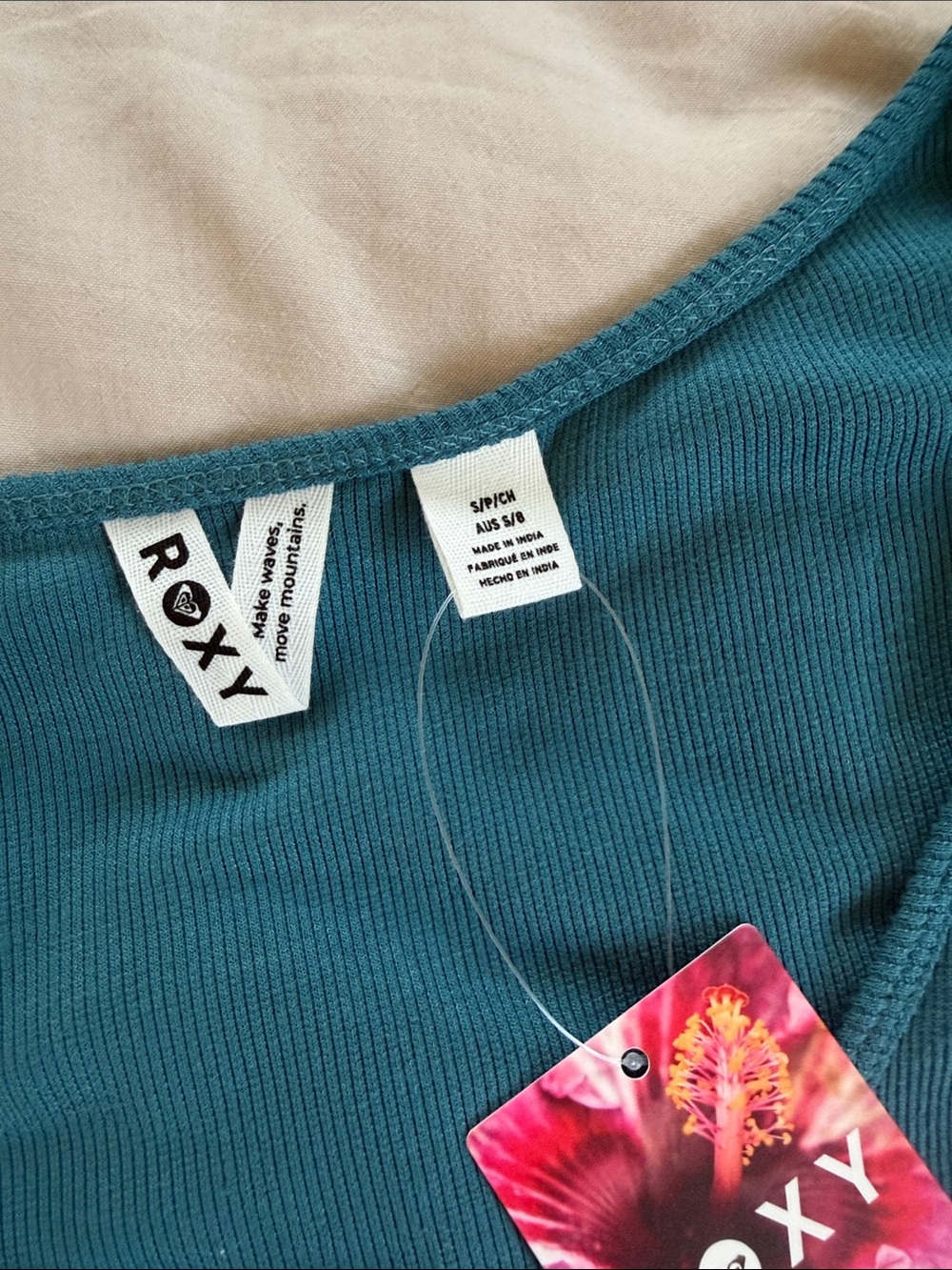 Roxy Teal Ribbed Short-Sleeve Button-Front Top - Picture 4 of 4